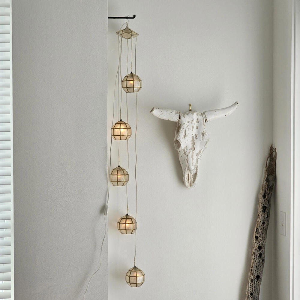 Vintage Mid Century 55" Natural Capiz Shell Hanging Ball Light - Picture 1 of 9